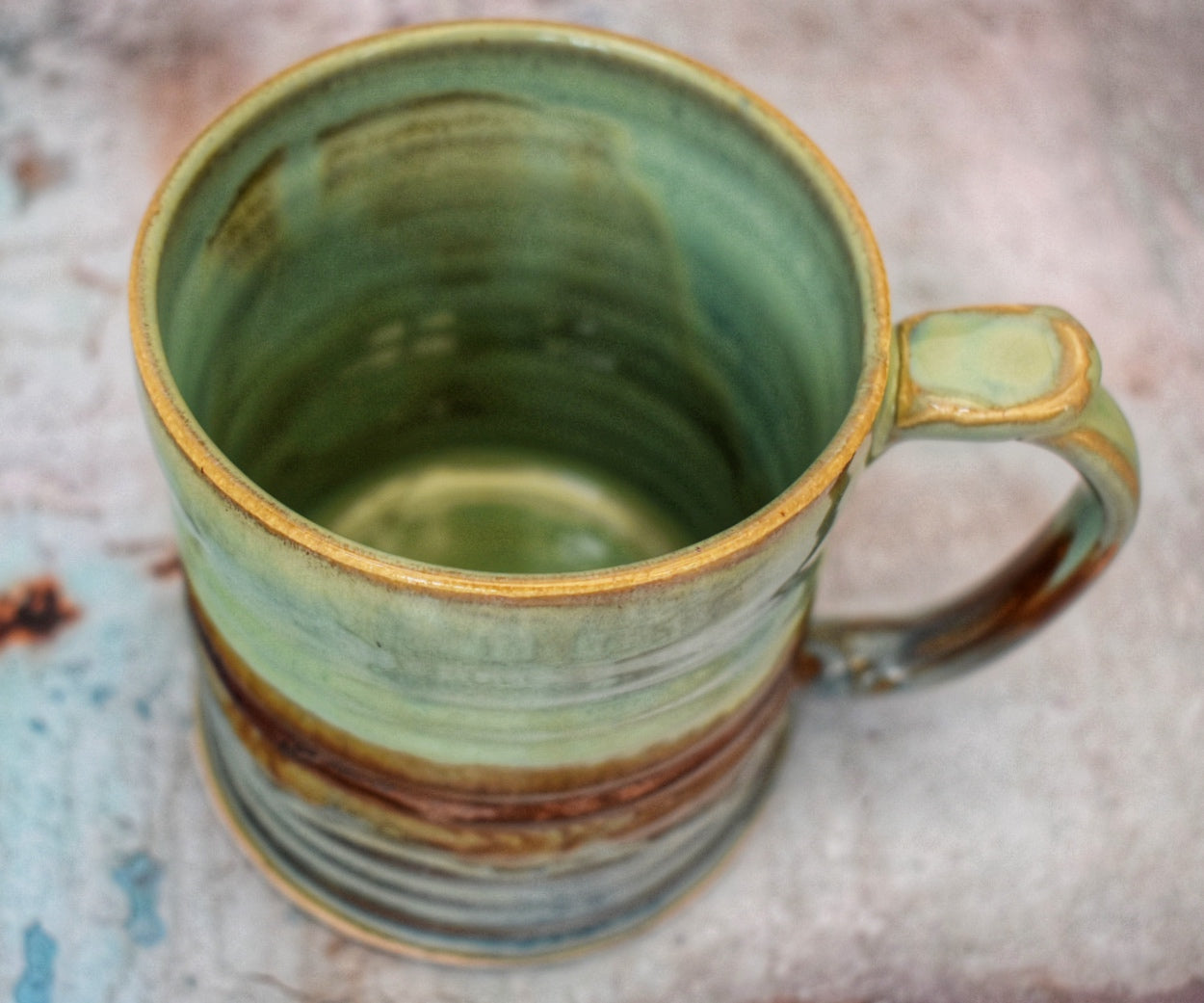 Large Handmade Mug, Jade, copper & blue glazes, 400ml plus