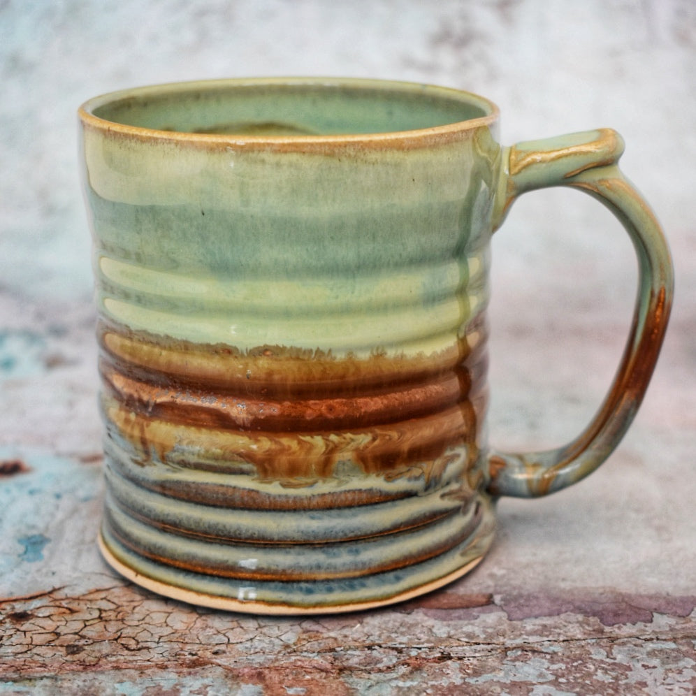 Large Handmade Mug, Jade, copper & blue glazes, 400ml plus