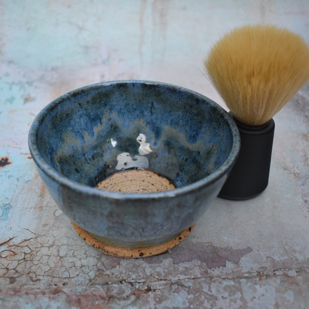 Ceramic Shaving Bowl, Blue Green glaze, Lather Bowl for Traditional Shave, Suribachi