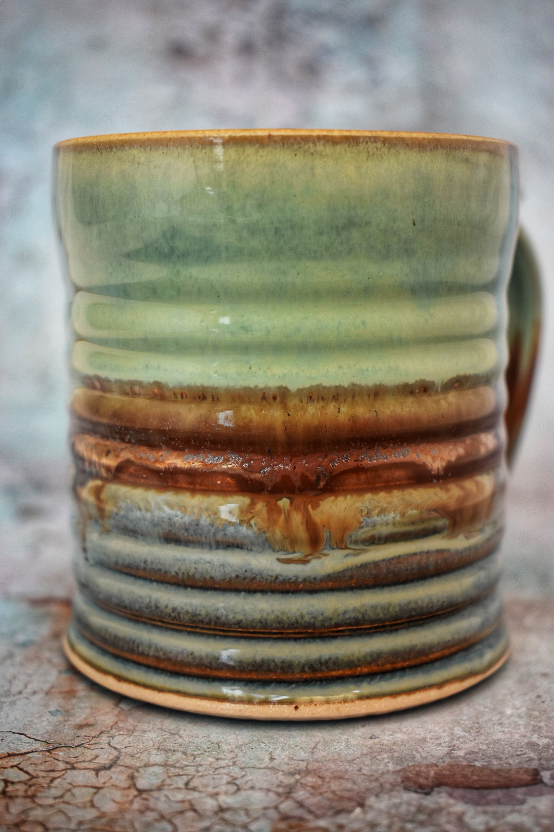 Large Handmade Mug, Jade, copper & blue glazes, 400ml plus