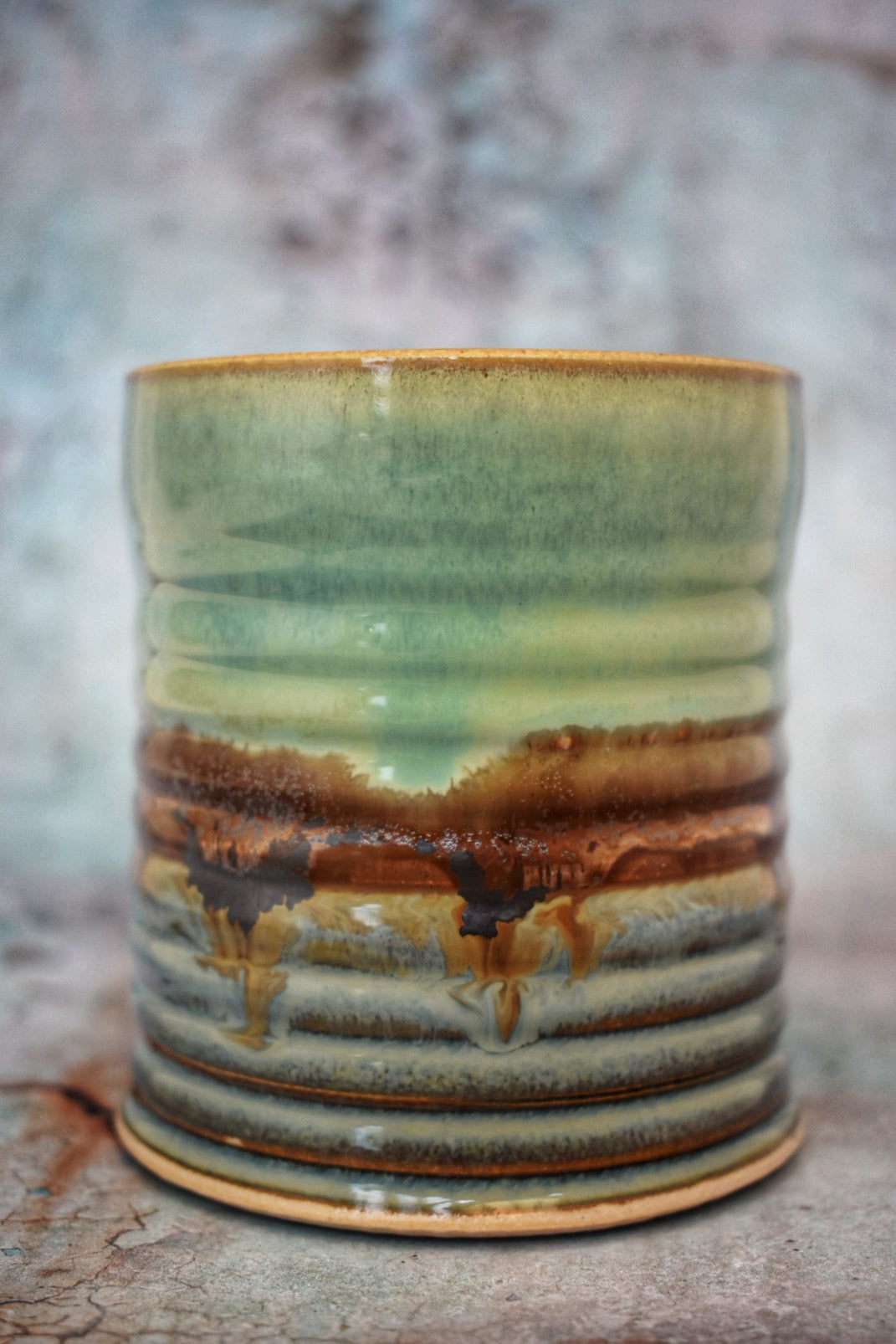 Large Handmade Mug, Jade, copper & blue glazes, 400ml plus