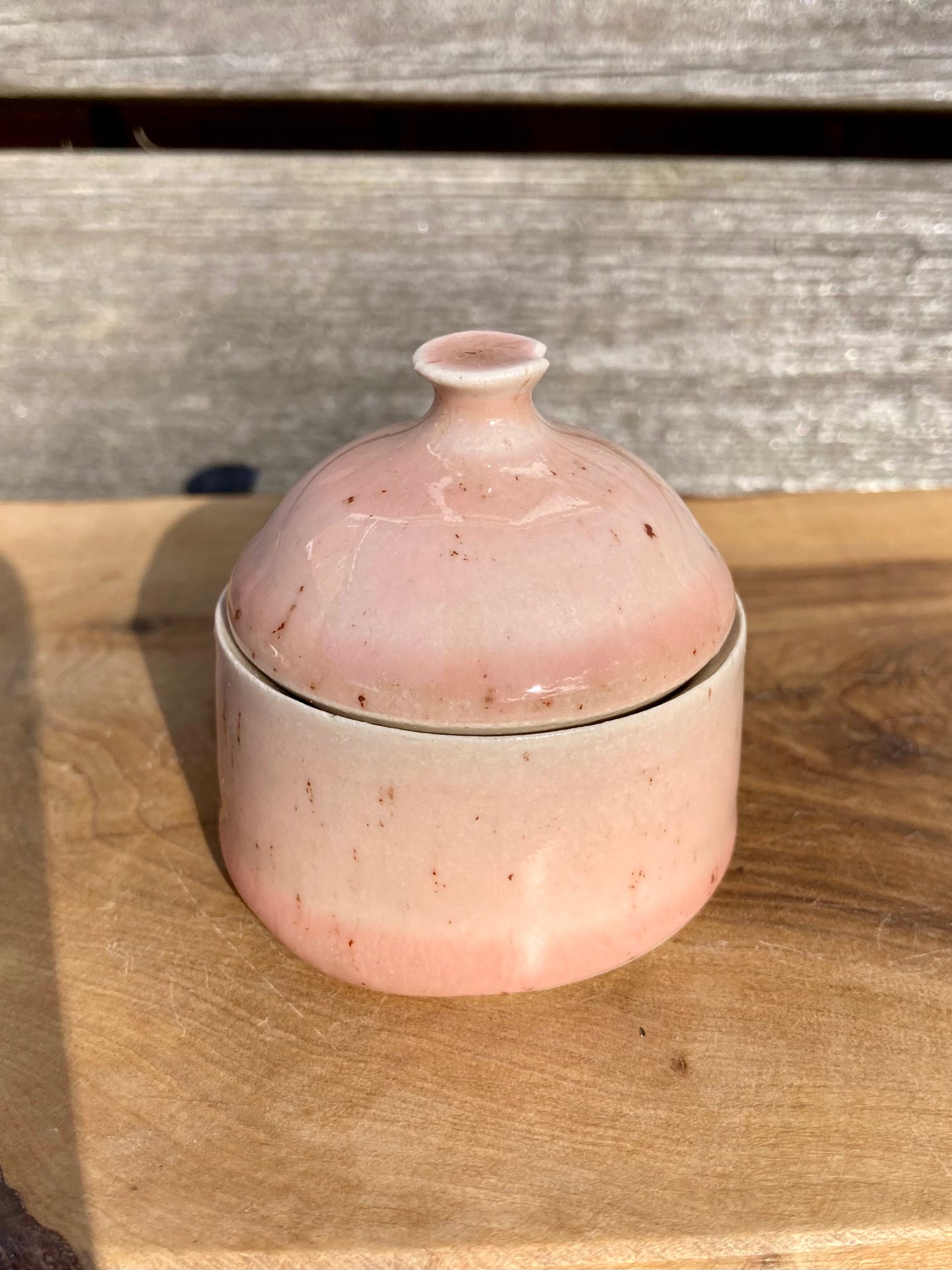 Ceramic Lidded Pot or Urn, pale freckled pink, handmade pottery