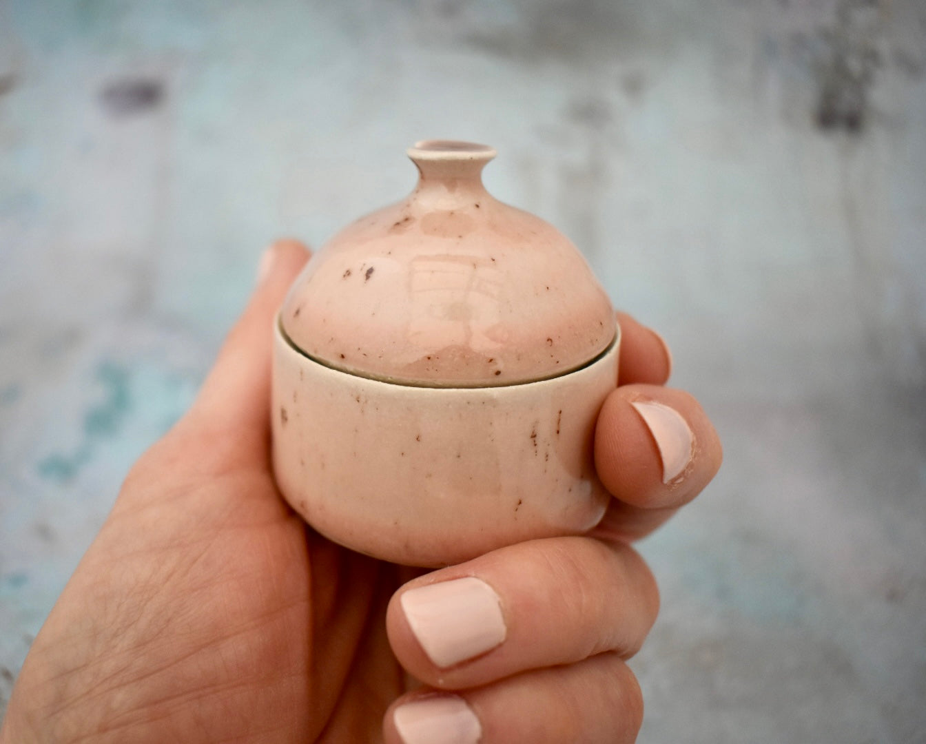 Ceramic Lidded Pot or Urn, pale freckled pink, handmade pottery