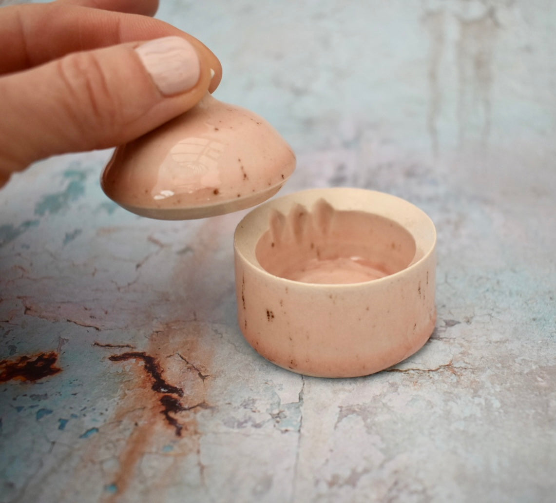 Ceramic Lidded Pot or Urn, pale freckled pink, handmade pottery
