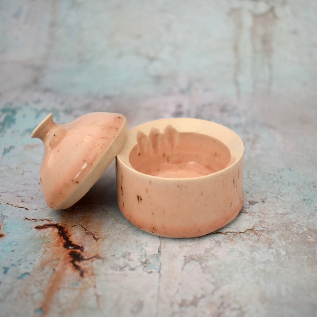 Ceramic Lidded Pot or Urn, pale freckled pink, handmade pottery