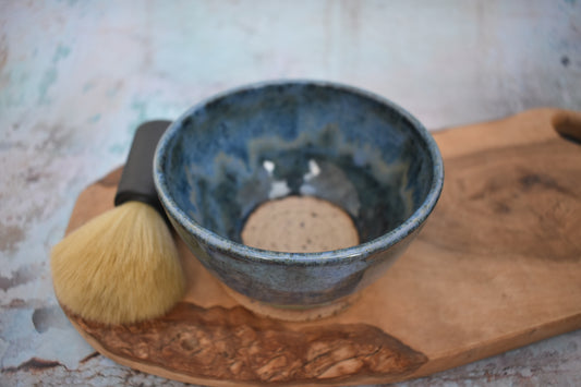 Ceramic Shaving Bowl, Blue Green glaze, Lather Bowl for Traditional Shave, Suribachi