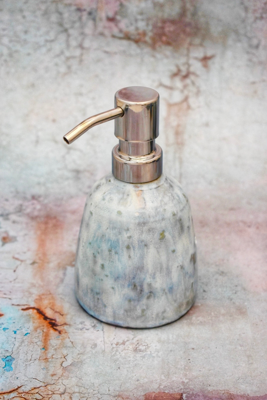 Ceramic Soap Dispenser Pump, Sea Foam Blue & Black Stoneware, Handmade Bottle with Pump