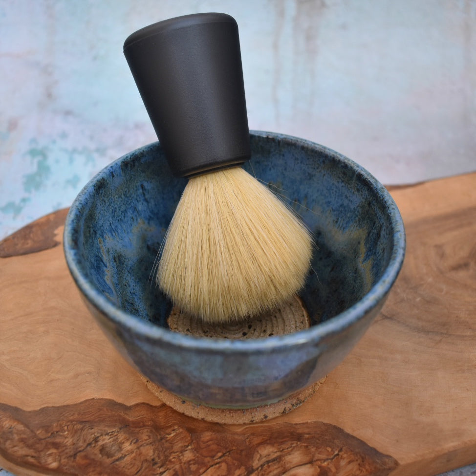 Ceramic Shaving Bowl, Blue Green glaze, Lather Bowl for Traditional Shave, Suribachi
