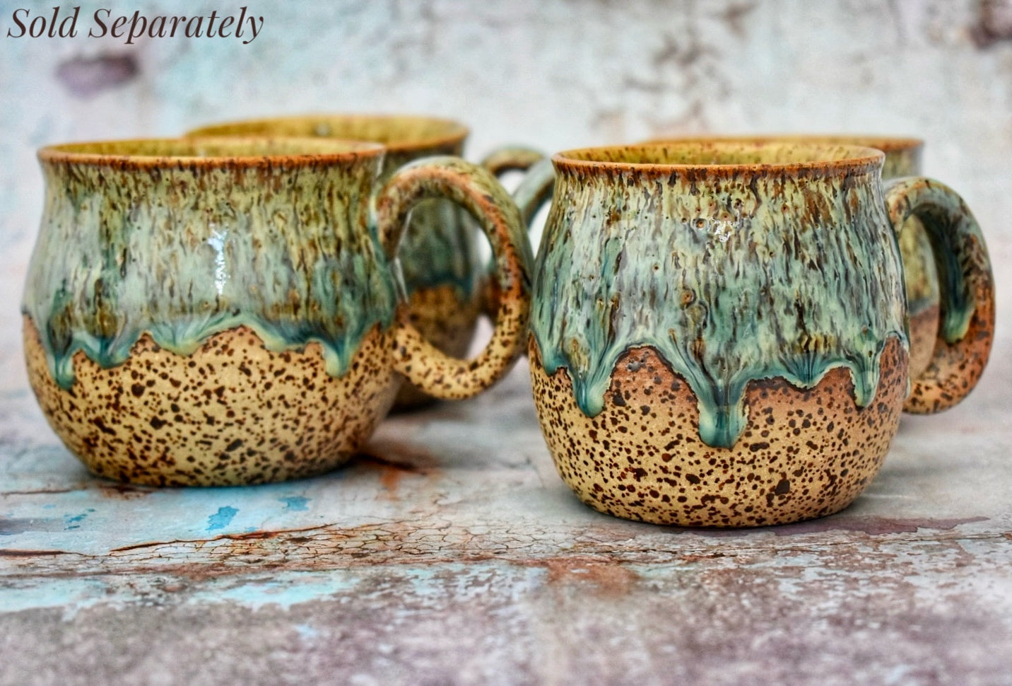 Handmade Hug Mug, speckled clay with green drippy glaze, 300ml Unique Gift