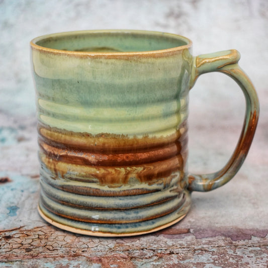 Large Handmade Mug, Jade, copper & blue glazes, 400ml plus