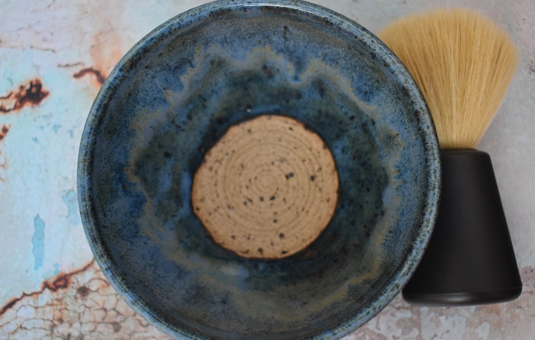 Ceramic Shaving Bowl, Blue Green glaze, Lather Bowl for Traditional Shave, Suribachi