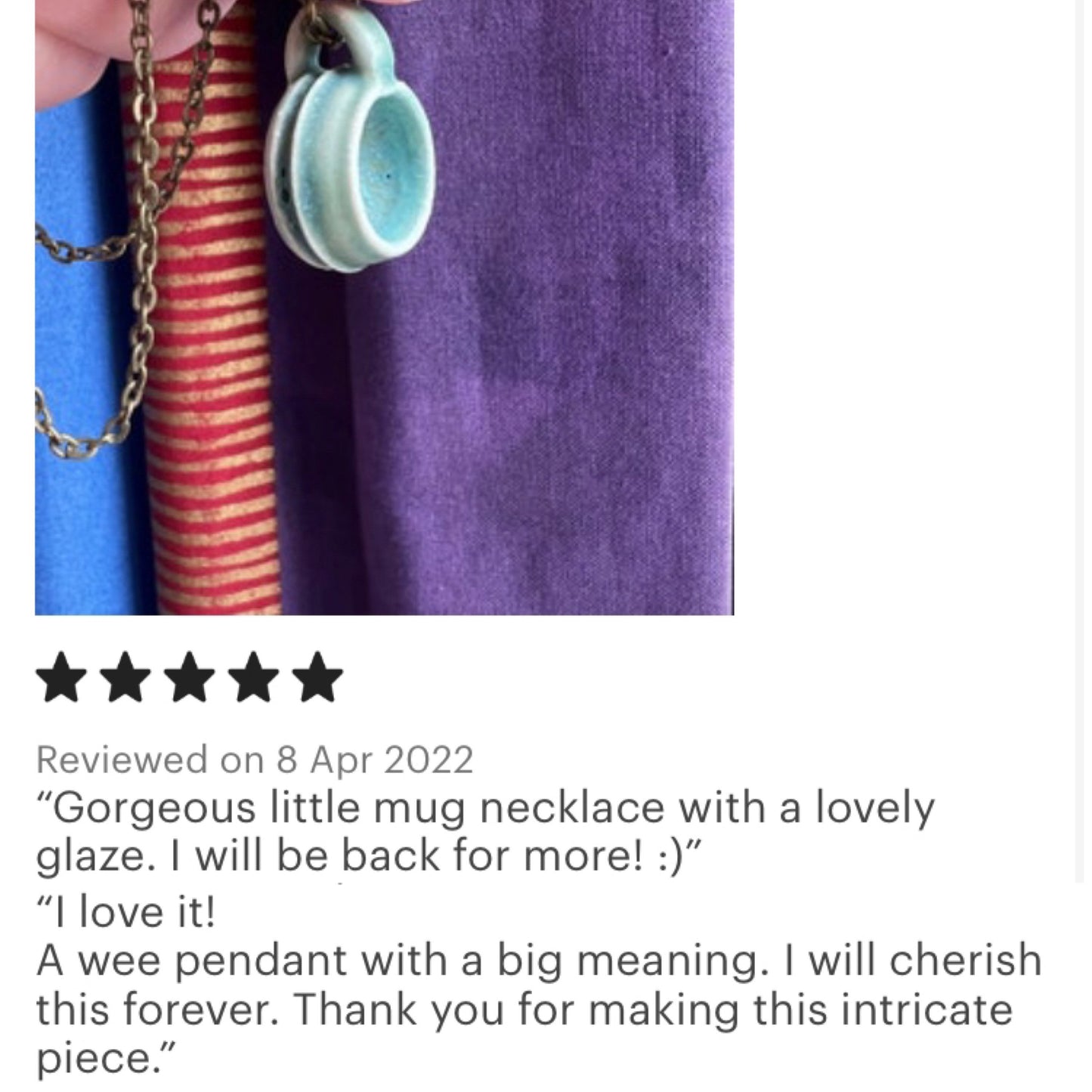 Micro Mug Necklace, White & Gold Mini Pottery Teacup Pendant, unique gift, miniature ceramic jewelry/jewellery, wheel-thrown stoneware
